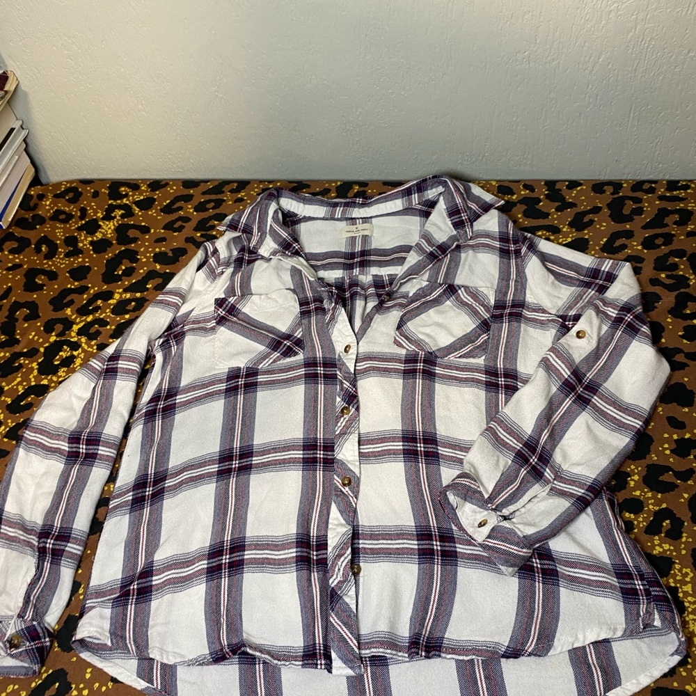 Thread & Supply Women's Plaid Button Down Shirt - White and Purple